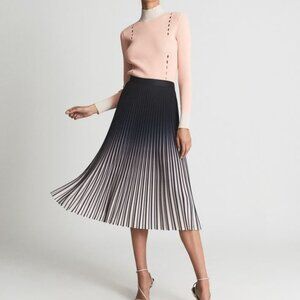 Black and White Pleated Midi Skirt REISS